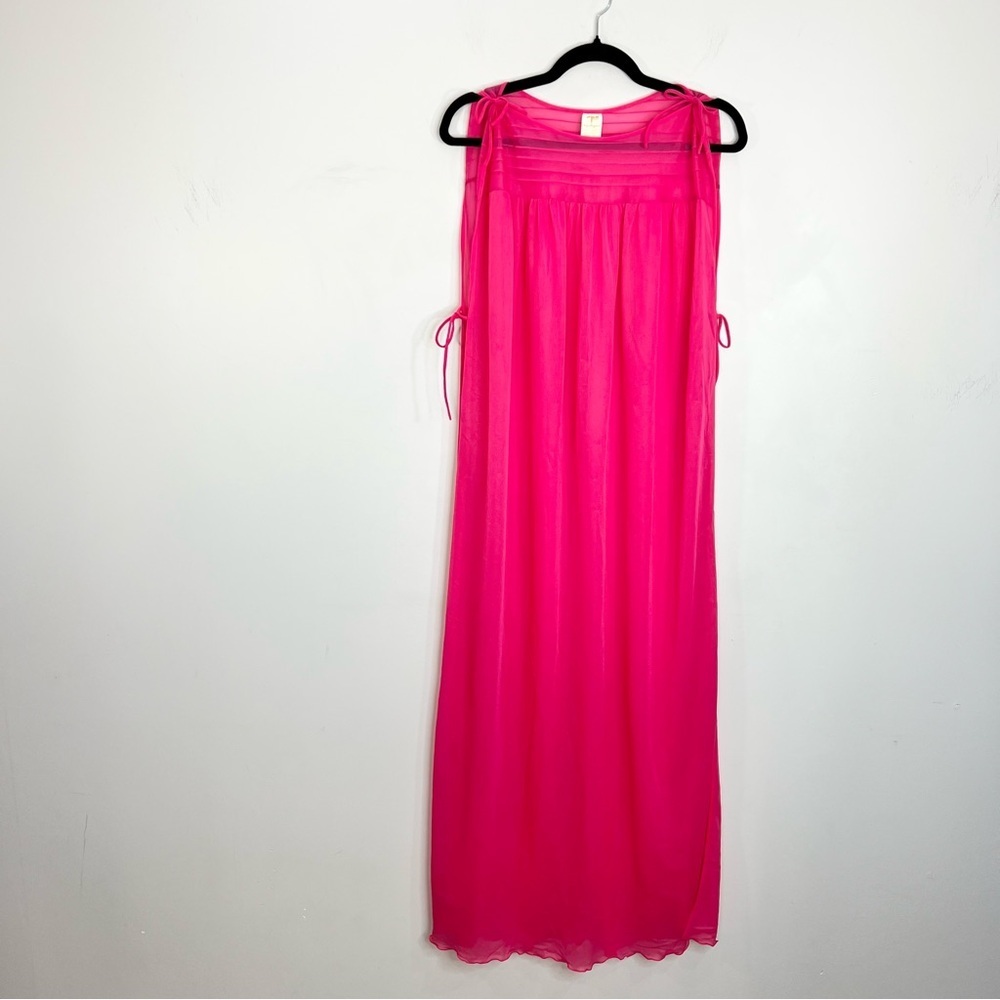 Vintage 70s AP Alepin Montreal hot pink sheer nylon long caftan maxi robe S - Picture 5 of 17